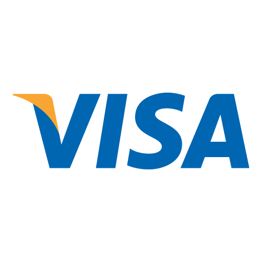 Logo of Visa, a blue wordmark with an orange accent on the "V".