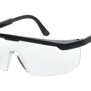 Clear safety glasses with black frames from American Protective Products.