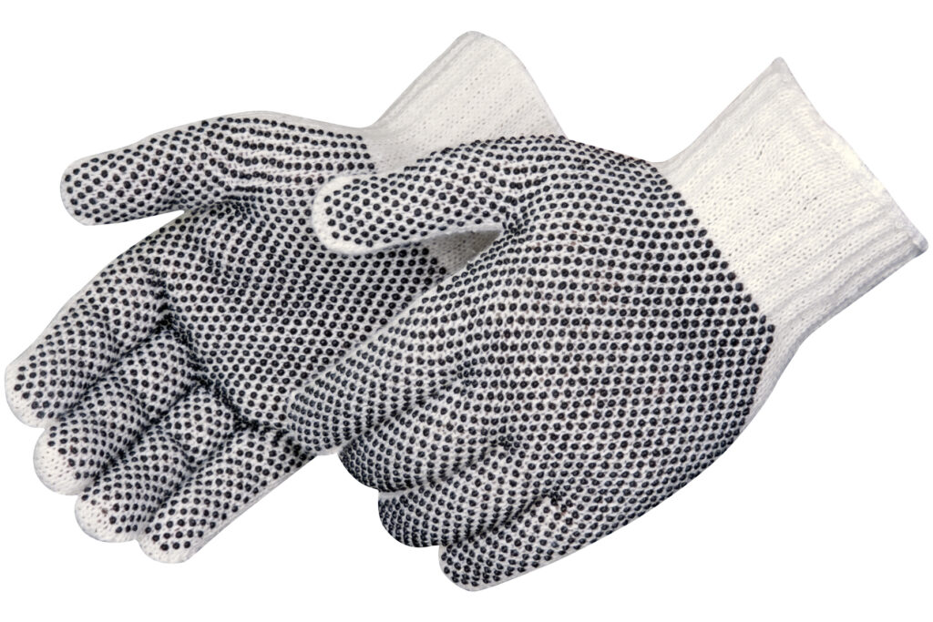 White cotton gloves with black PVC dots for grip.