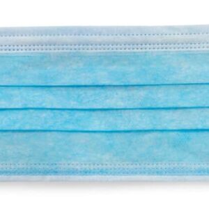 Blue disposable face mask with ear loops.