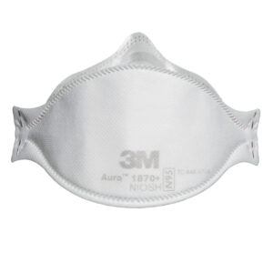 3M Aura 1870+ N95 mask, white, with visible stitching and printed text.