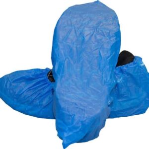 Blue disposable shoe covers from American Protective Products.